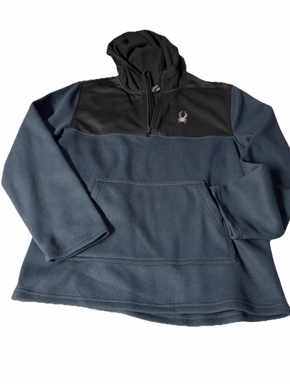 Spyder Slate Blue Waffle-Knit Half-Zip Hoodie with Black Hood